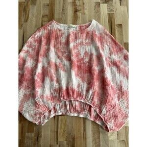 STARK X Ice Tie Dye Crop Top Elastic Waist Crinkle Cotton Gauzy Pink Made USA S